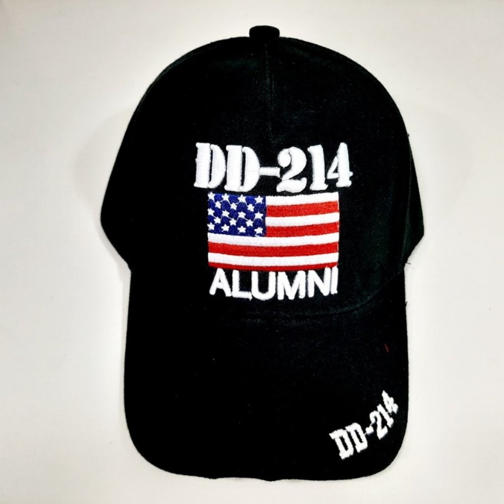 DD-214 Alumni Hat Black Embroidered U.S. Flag Cap